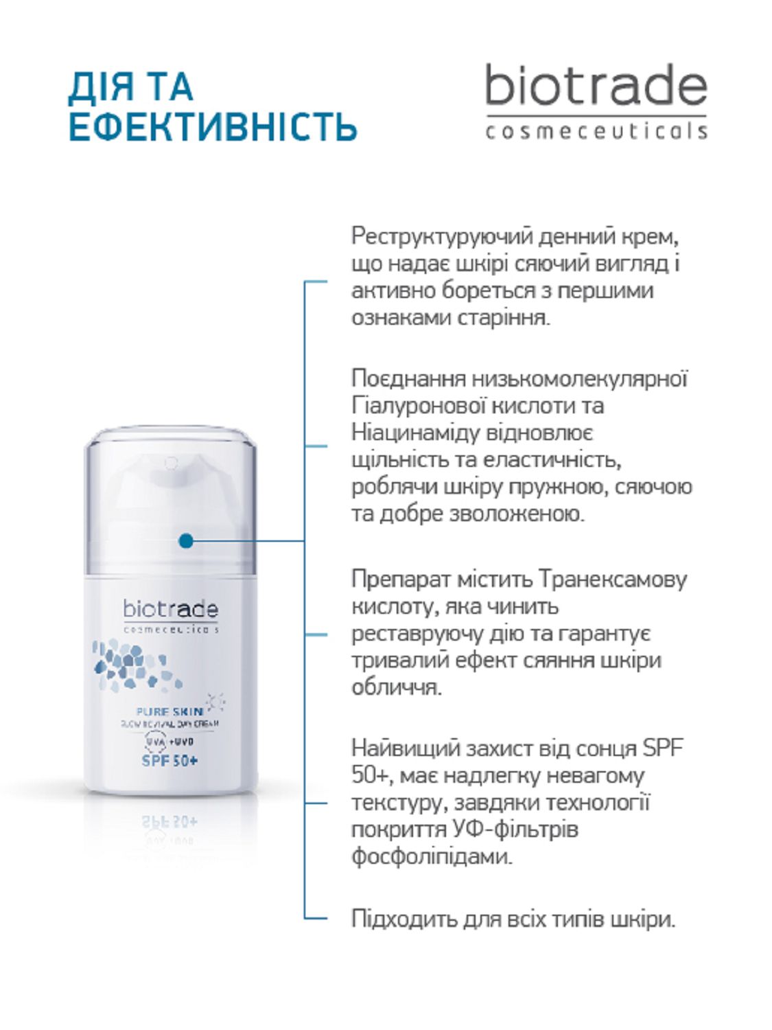 ДЕННИЙ КРЕМ PURE SKIN З SPF 50 ТА ГІАЛУРОНОВОЮ КИСЛОТОЮ /ПРОТИ ВІКОВИХ ЗМІН І ДЛЯ РЕВІТАЛІЗАЦІЇ ШКІРИ 50 мл - Image 2