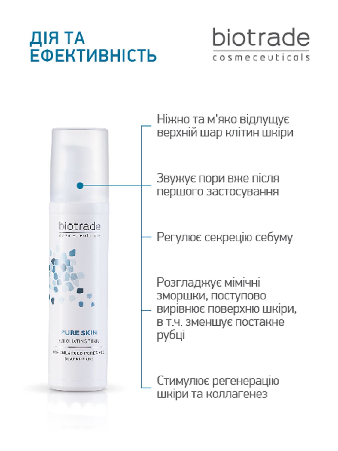 ВІДЛУЩУВАЛЬНИЙ ТОНІК "ПІЛІНГ ЕФЕКТ" PURE SKIN / ДЛЯ ШКІРИ З РОЗШИРЕНИМИ ПОРАМИ, НЕРІВНОСТЯМИ, ПОСТАКНЕ ТА ВІКОВИМИ ЗМІНАМИ 10 мл - Image 3